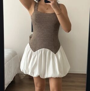 Chic Brown and White Mini Dress💦